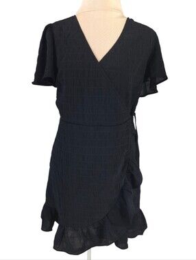 Maurices Black Wrap Dress V-neck Flutter Sleeve Knee Length Ruffled Hem - Small